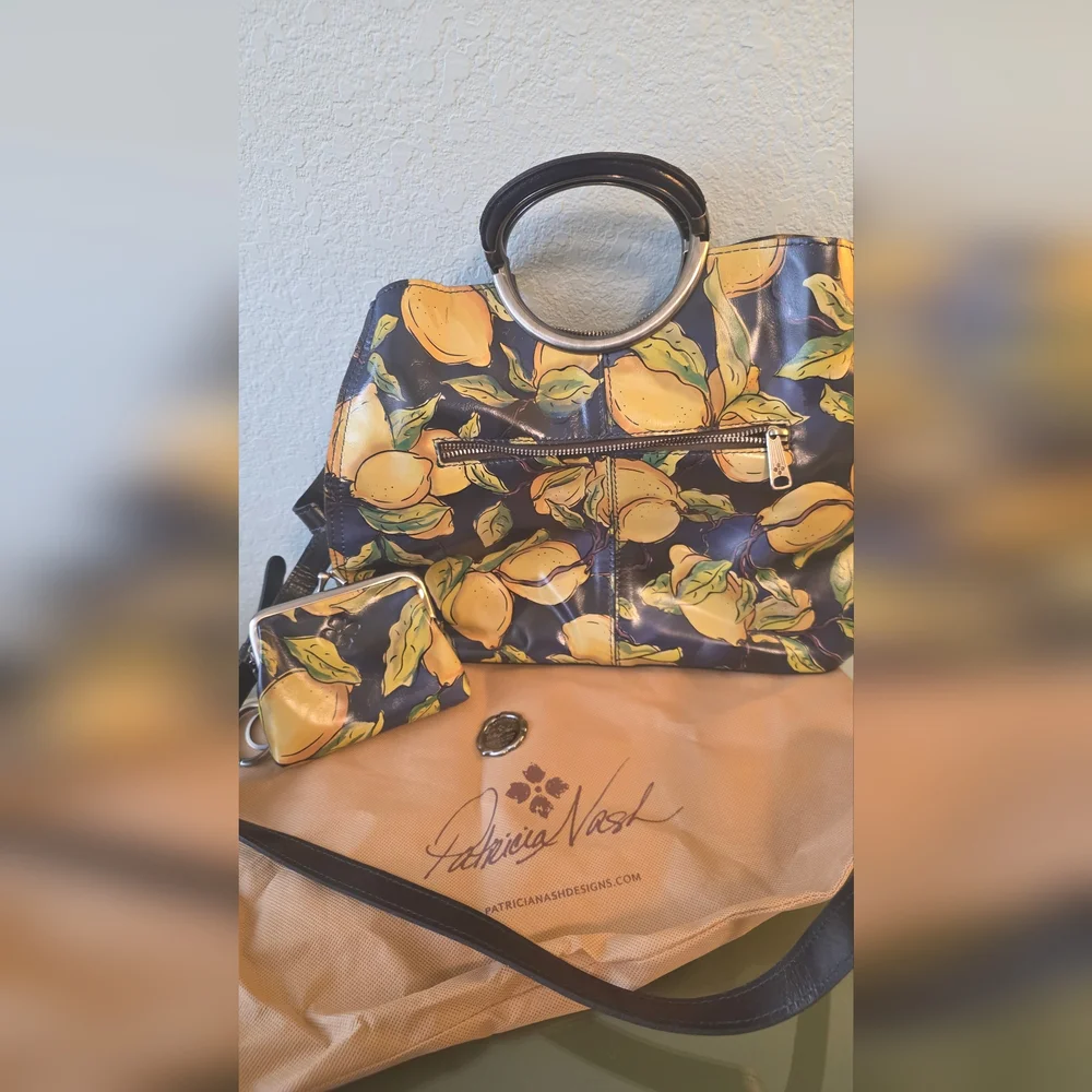 Patricia Nash Yellow Lemon Print Leather Crossbody Bag